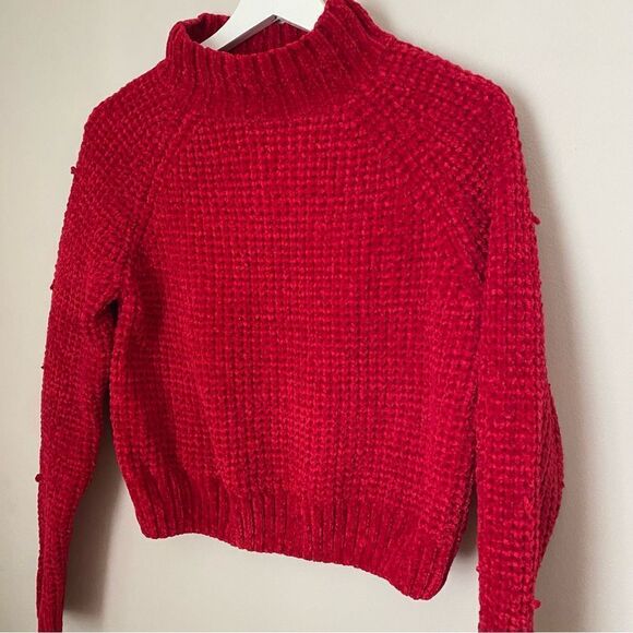 Divided Sweater H&M Knit Mock Neck Red Pink Cropped Casual Solid - Picture 2 of 10